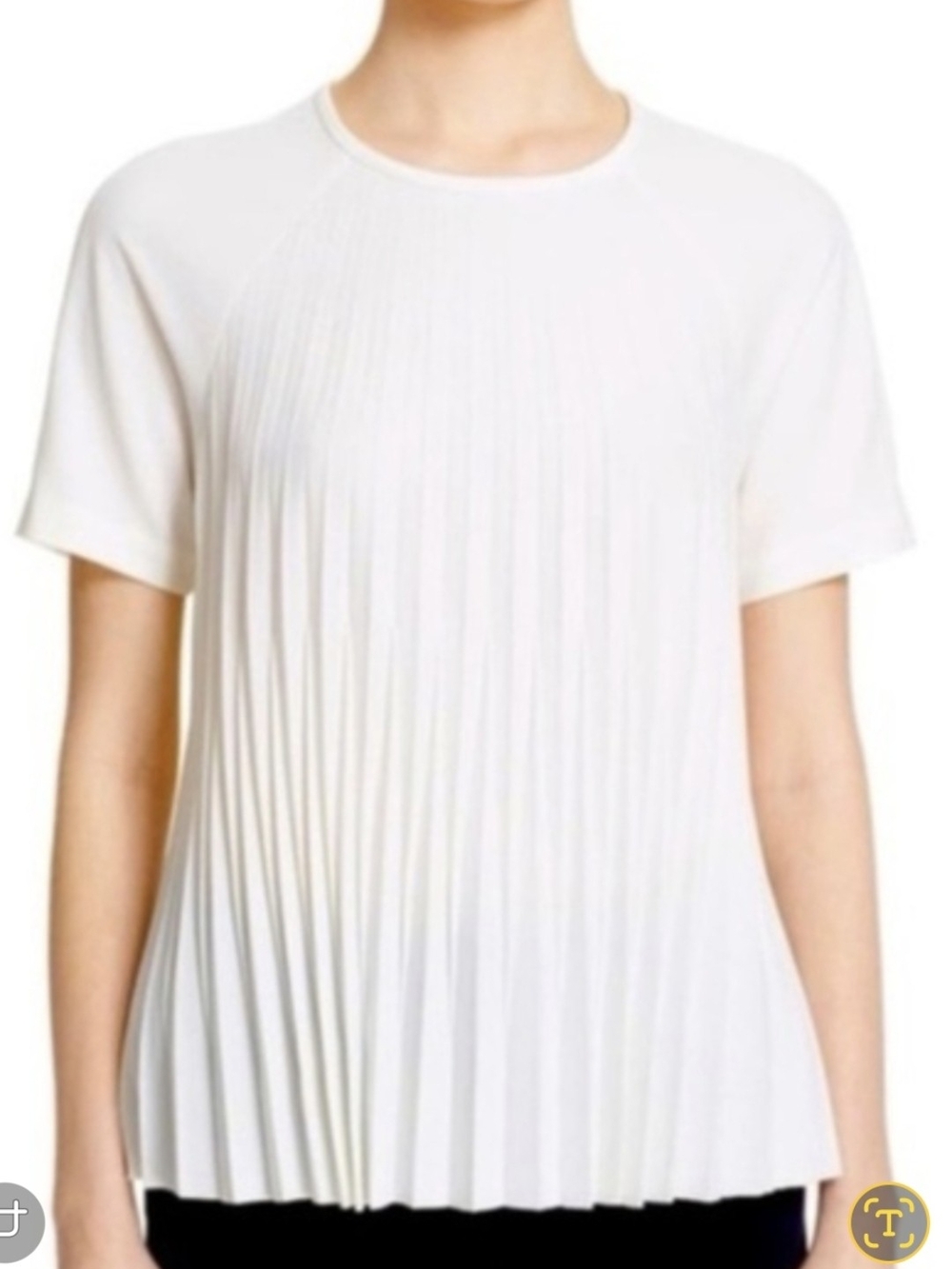 kate spade White Short-Sleeve Pleated Crewneck Blouse